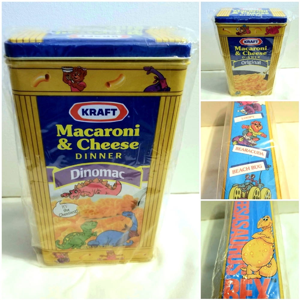 Vintage 1991, Kraft Macaroni & Cheese Cheeseasaurus Rex Tin, NEW in PACKAGE